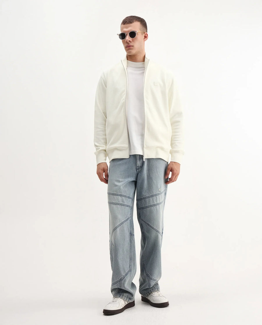 Rare Rabbit Men's Costo-J-S26 Off White Polyester Blend Fabric Full Sleeve High Neck Relaxed Fit Plain Sweatshirt