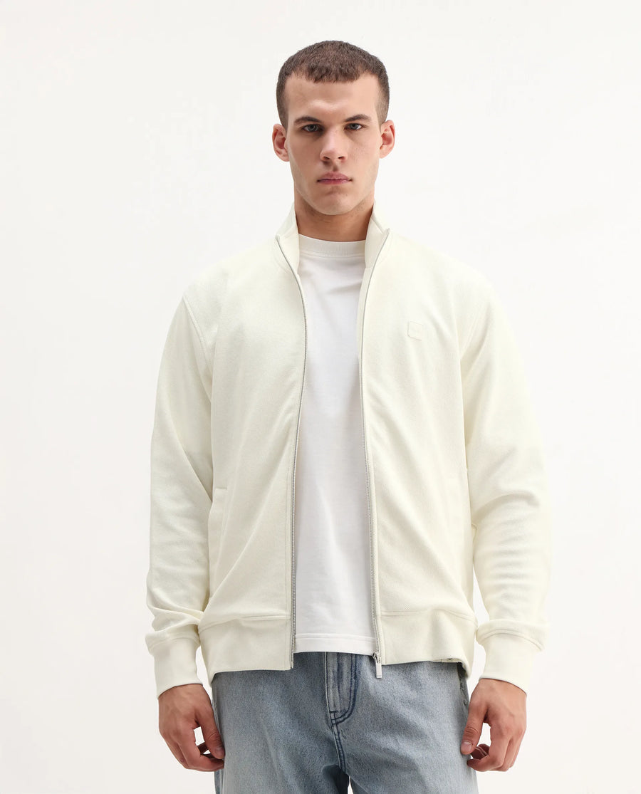 Rare Rabbit Men's Costo-J-S26 Off White Polyester Blend Fabric Full Sleeve High Neck Relaxed Fit Plain Sweatshirt