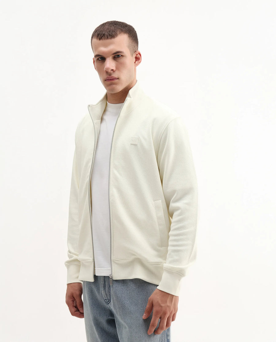 Rare Rabbit Men's Costo-J-S26 Off White Polyester Blend Fabric Full Sleeve High Neck Relaxed Fit Plain Sweatshirt