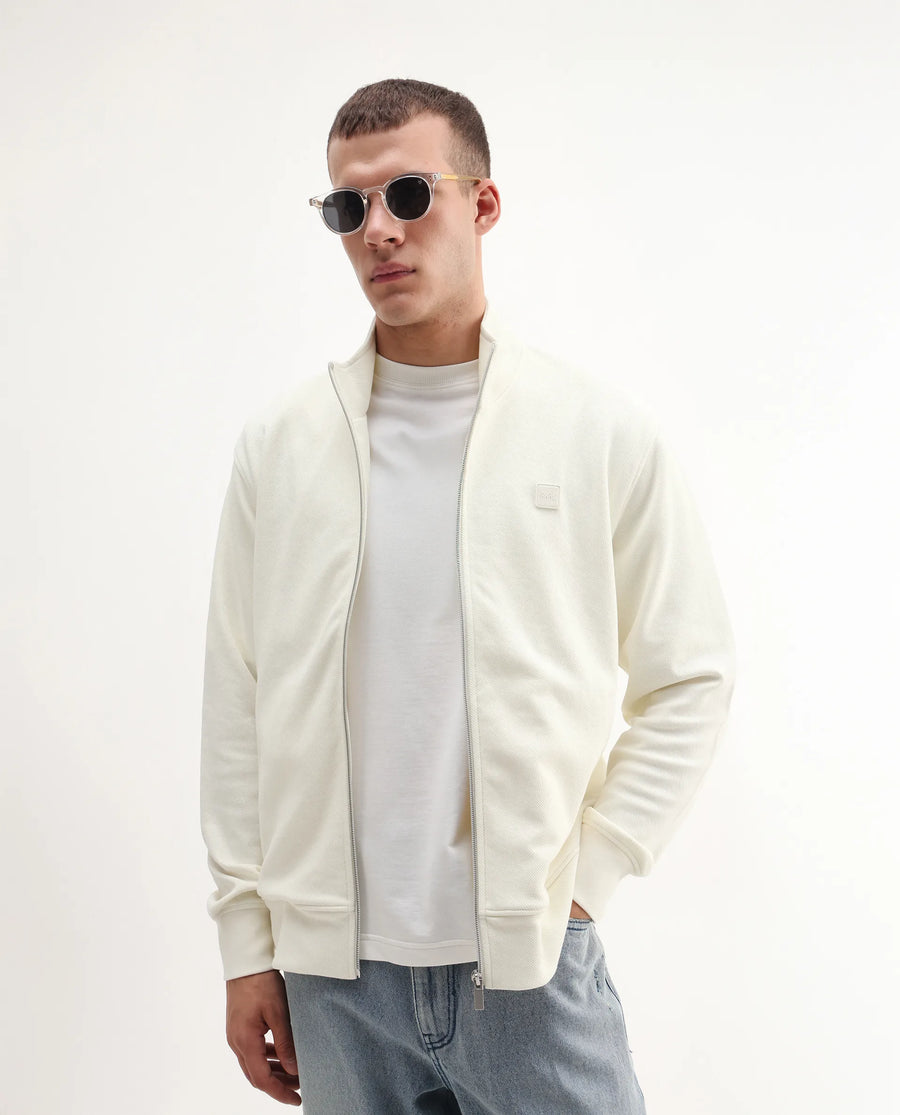Rare Rabbit Men's Costo-J-S26 Off White Polyester Blend Fabric Full Sleeve High Neck Relaxed Fit Plain Sweatshirt