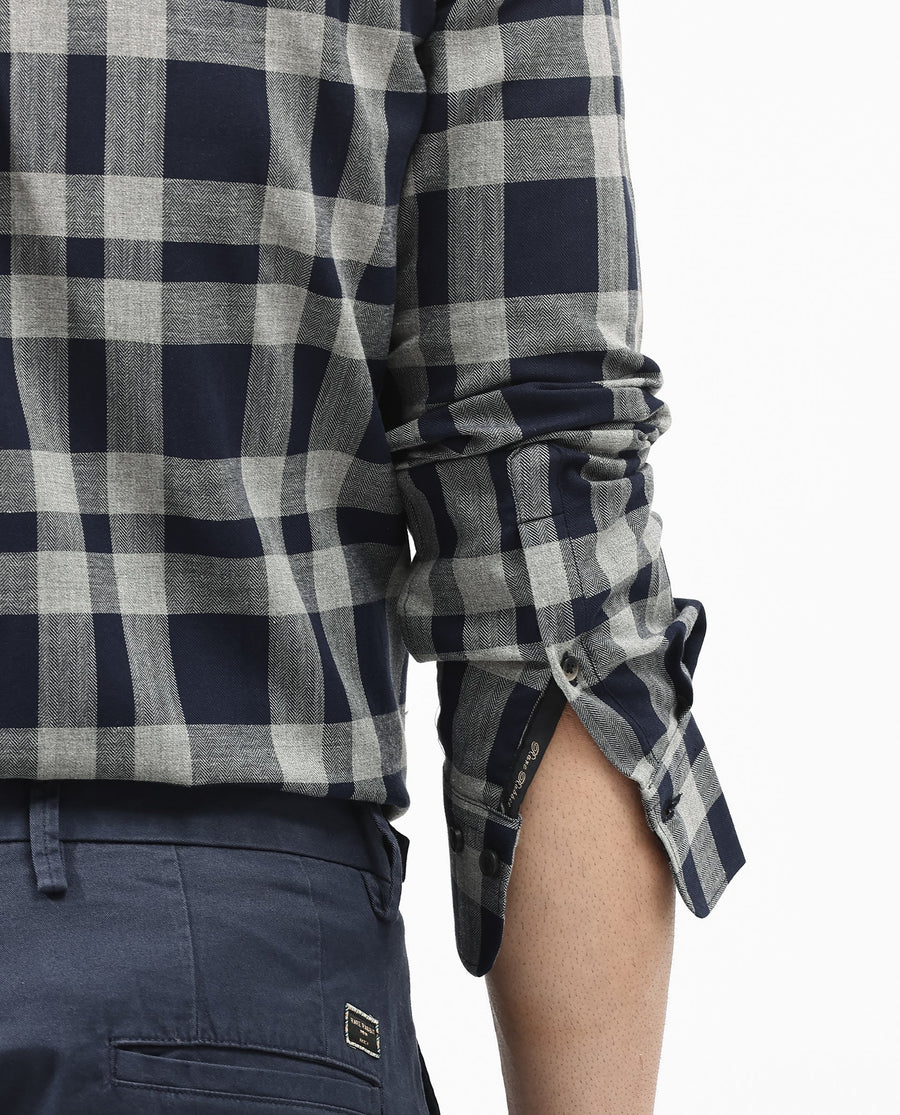 Rare Rabbit Men's Costy Navy Cotton Checked Print Regular Fit Full Sleeve Collared Shirt