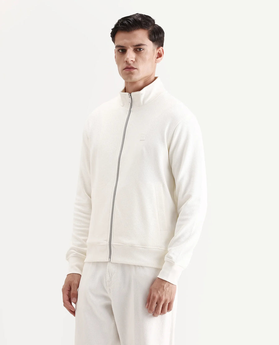 Rare Rabbit Men's Costo-J Off White Polyester Blend Plain Relaxed Fit Full Sleeve High Neck Sweatshirt
