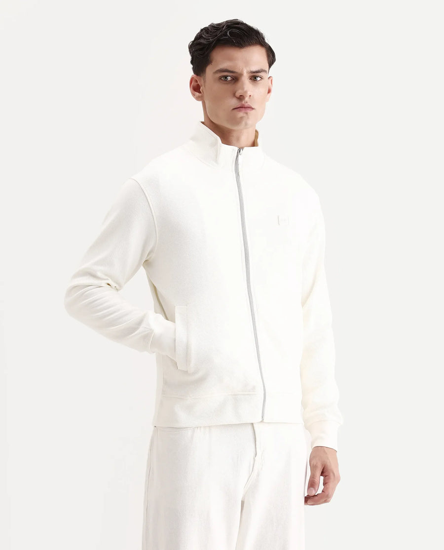 Rare Rabbit Men's Costo-J Off White Polyester Blend Plain Relaxed Fit Full Sleeve High Neck Sweatshirt
