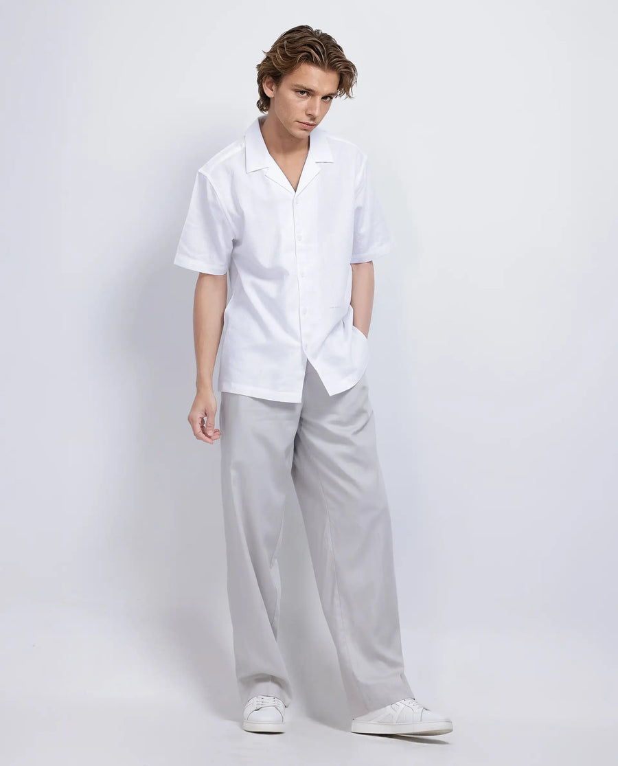 Rare Rabbit Men's Craggy White Cotton Striped Print Boxy Fit Half Sleeve Cuban Collar Shirt