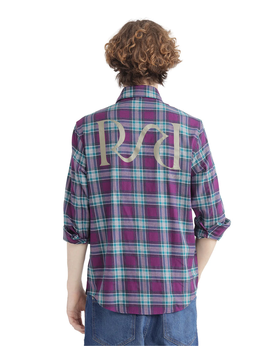 Rare Rabbit Men's Crin Dark Purple Cotton Checked Print Oversized Fit Full Sleeve Collared Shirt