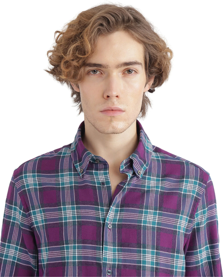 Rare Rabbit Men's Crin Dark Purple Cotton Checked Print Oversized Fit Full Sleeve Collared Shirt