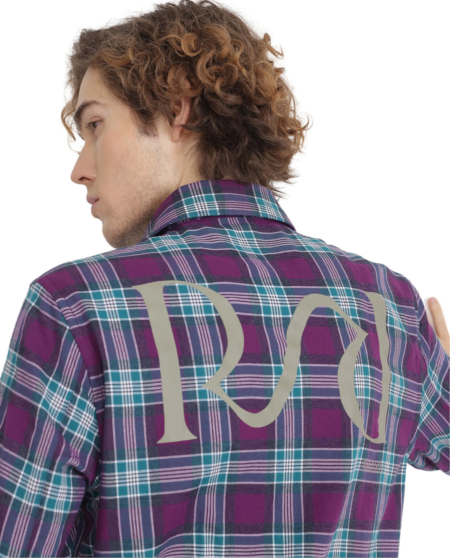Rare Rabbit Men's Crin Dark Purple Cotton Checked Print Oversized Fit Full Sleeve Collared Shirt