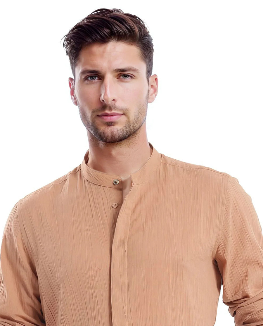 Rare Rabbit Men's Plain Regular Fit Full Sleeve Mandarin Collar Shirt