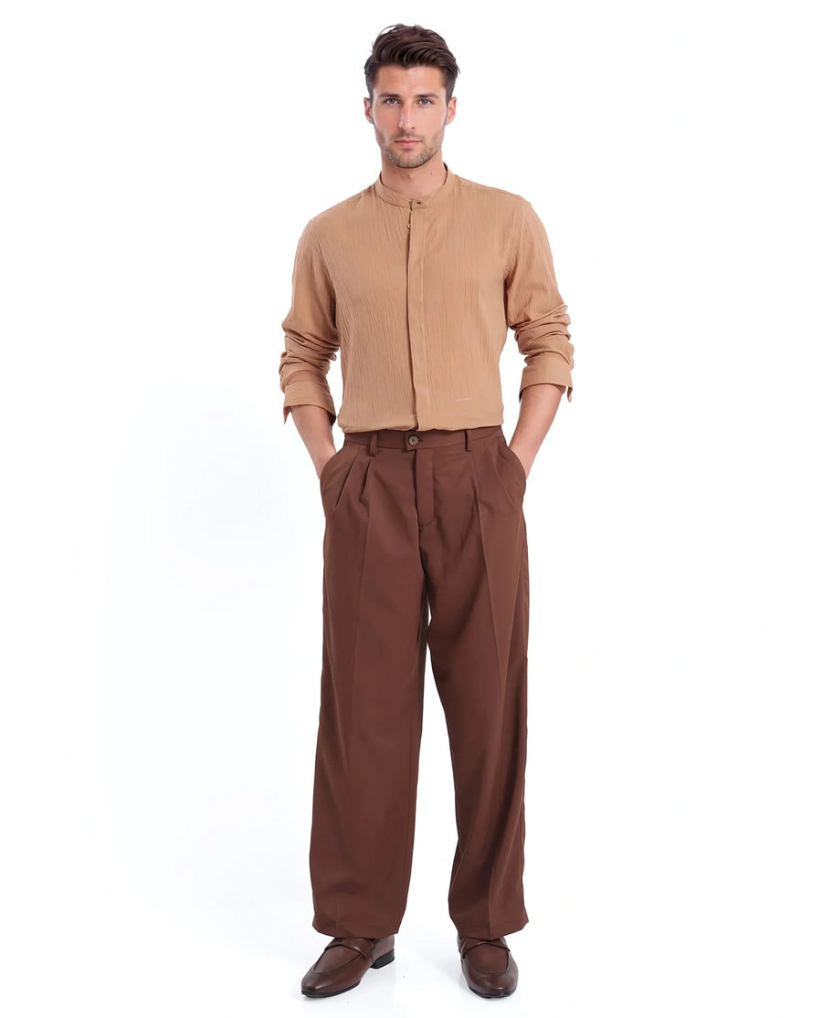 Rare Rabbit Men's Plain Regular Fit Full Sleeve Mandarin Collar Shirt