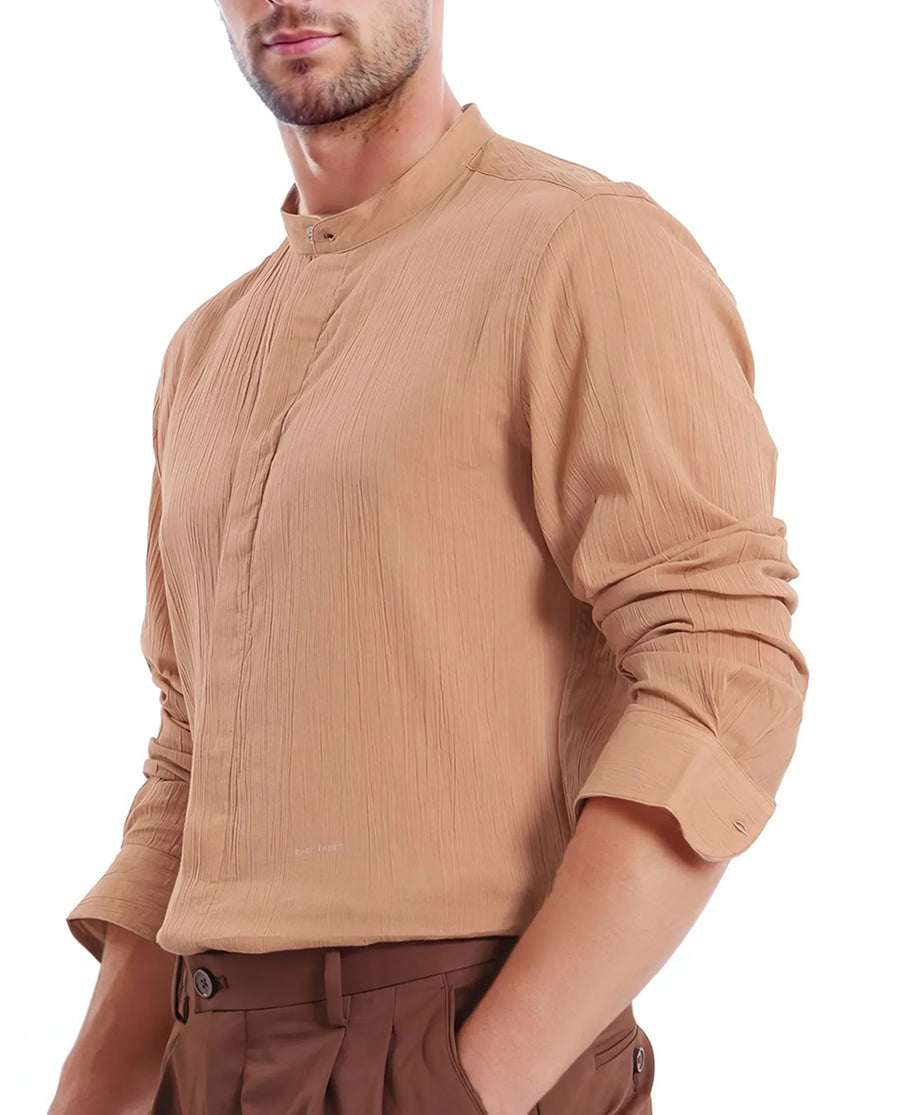 Rare Rabbit Men's Plain Regular Fit Full Sleeve Mandarin Collar Shirt
