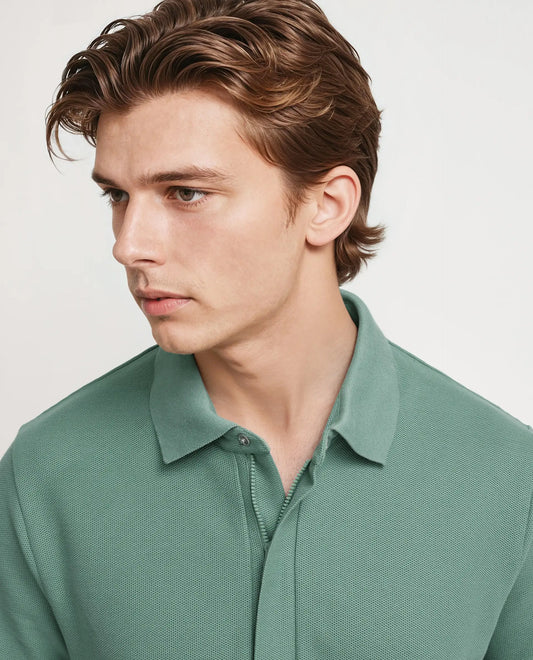 Rare Rabbit Men's Crin Light Green Cotton Plain Regular Fit Half Sleeve Polo