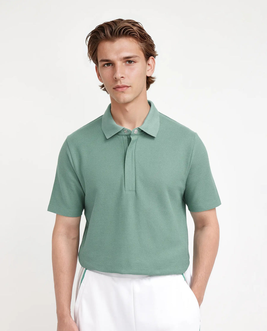 Rare Rabbit Men's Crin Light Green Cotton Plain Regular Fit Half Sleeve Polo