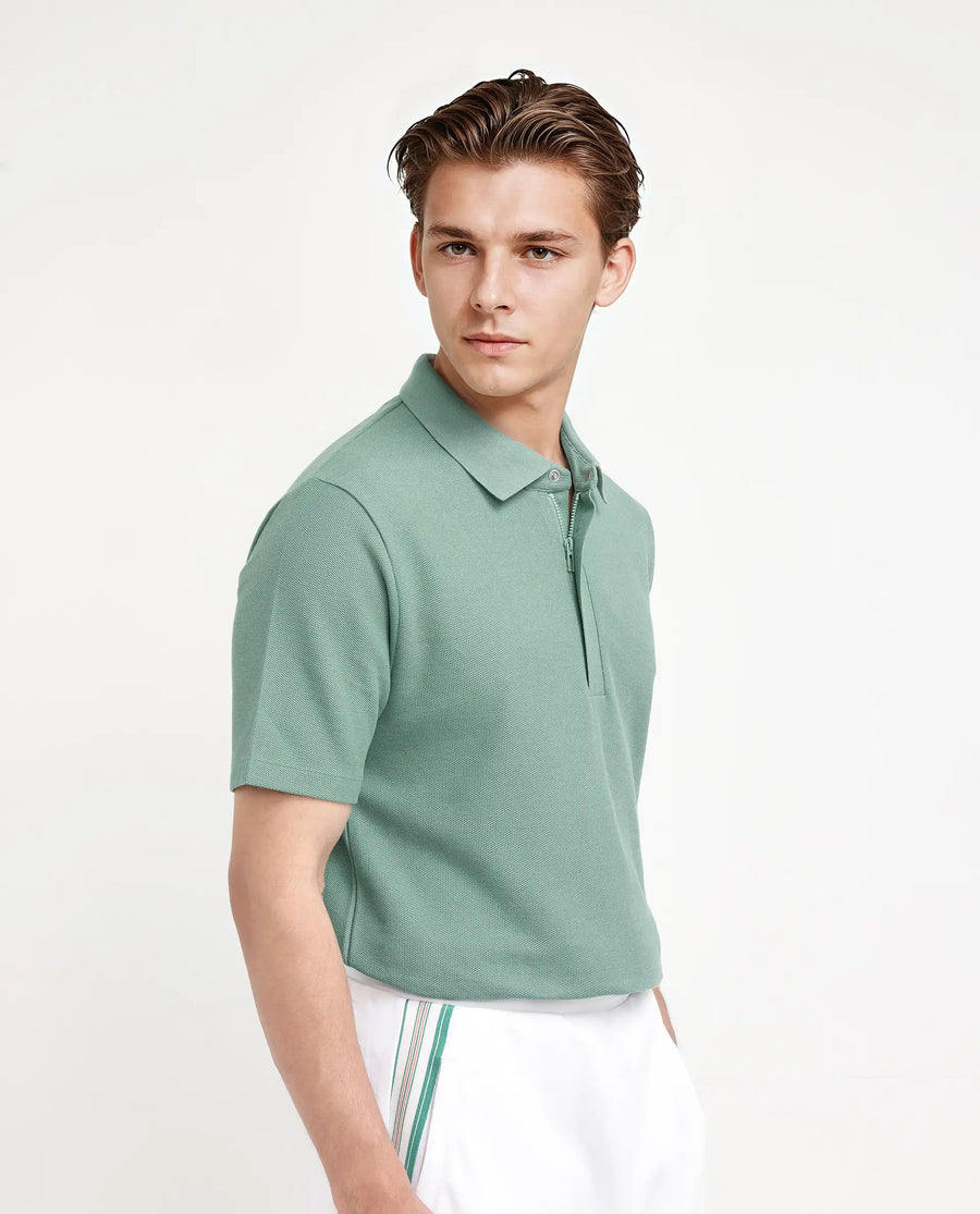Rare Rabbit Men's Crin Light Green Cotton Plain Regular Fit Half Sleeve Polo