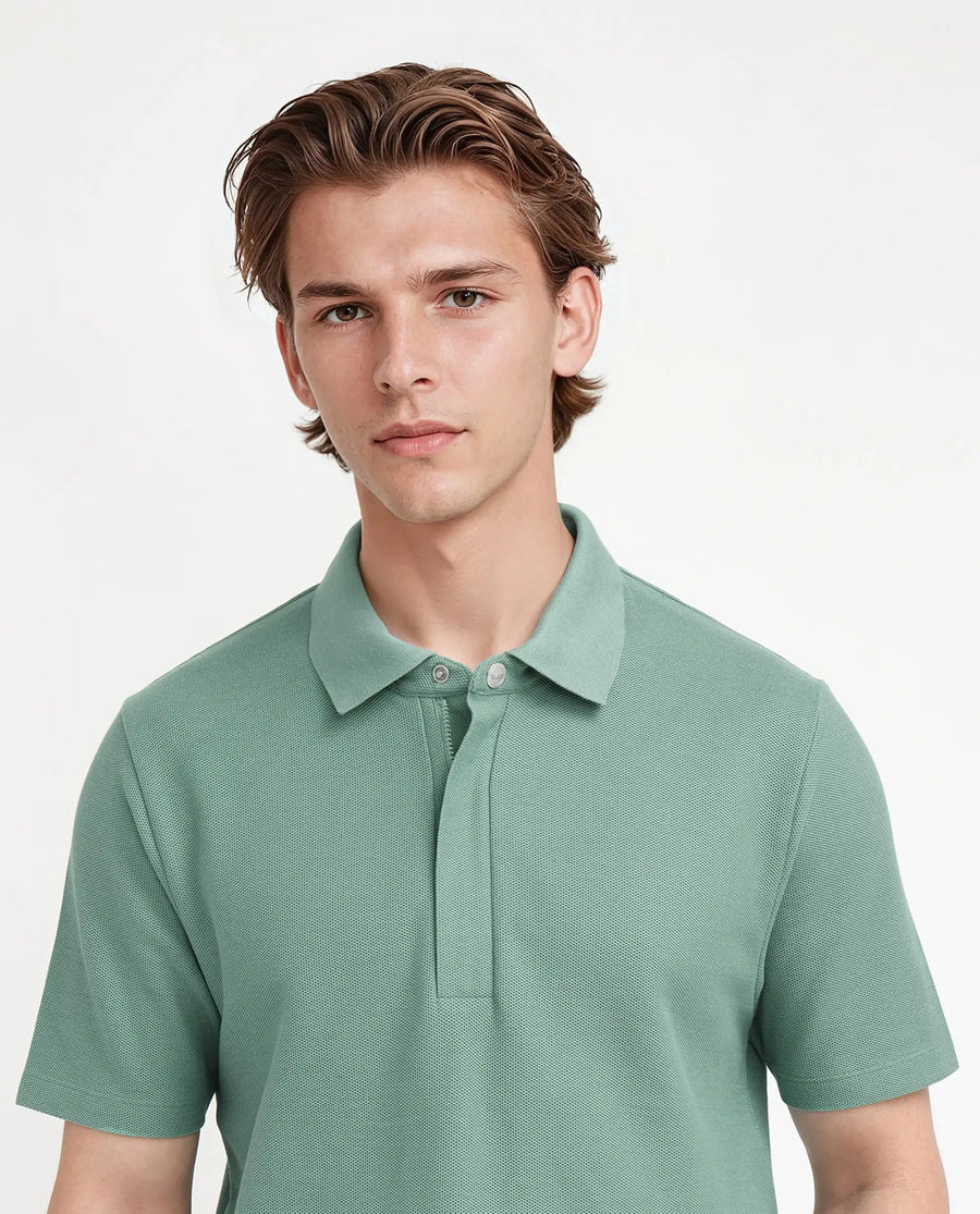 Rare Rabbit Men's Crin Light Green Cotton Plain Regular Fit Half Sleeve Polo