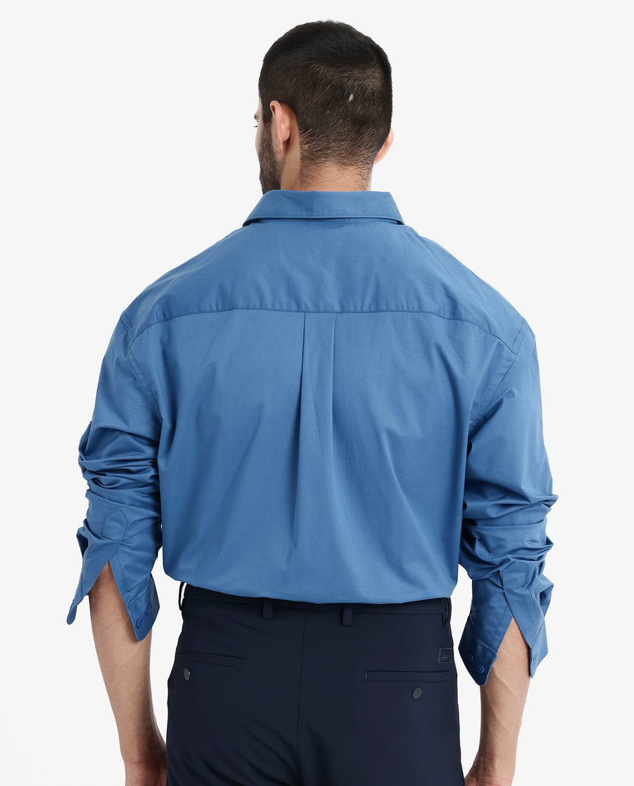 Rare Rabbit Men's Crofty Dark Blue Cotton Plain Boxy Fit Full Sleeve Collared Shirt