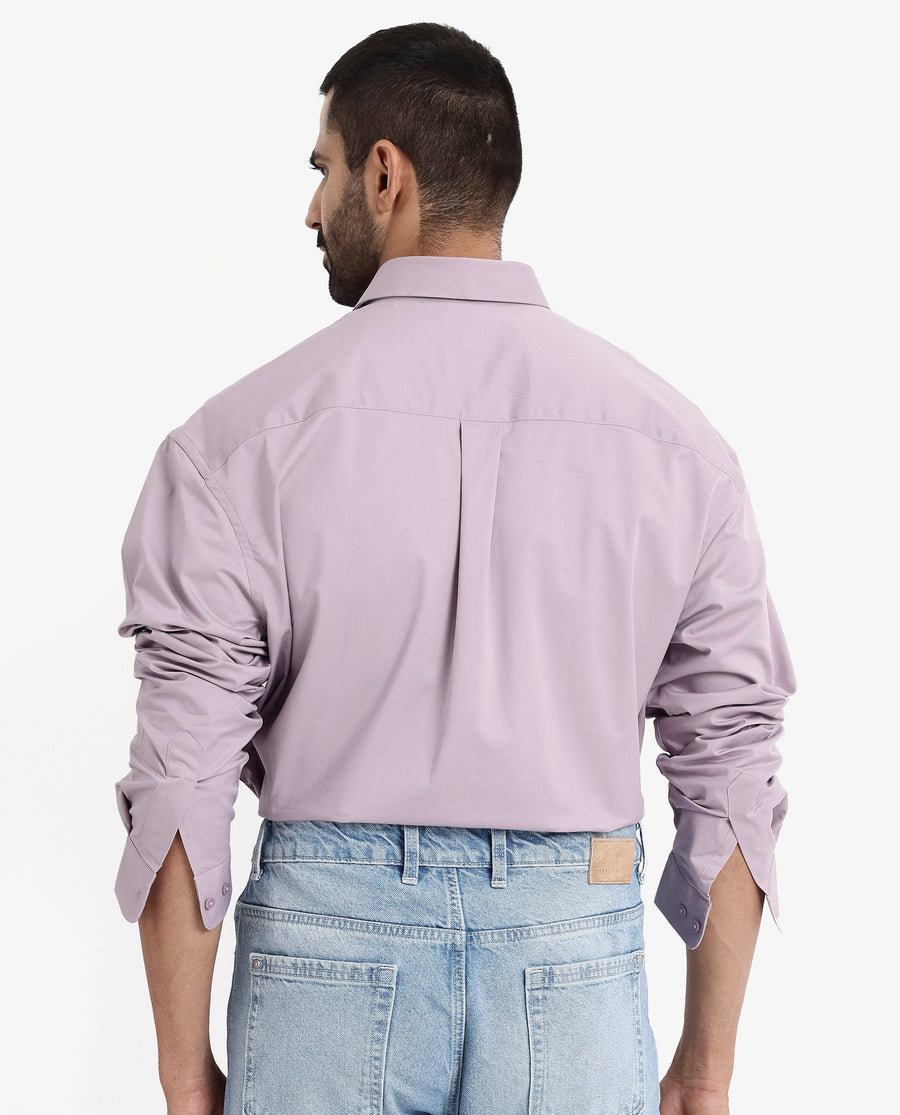 Rare Rabbit Men's Crofty Dusky Purple Cotton Plain Boxy Fit Full Sleeve Collared Shirt