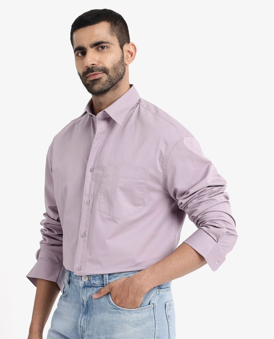 Rare Rabbit Men's Crofty Dusky Purple Cotton Plain Boxy Fit Full Sleeve Collared Shirt