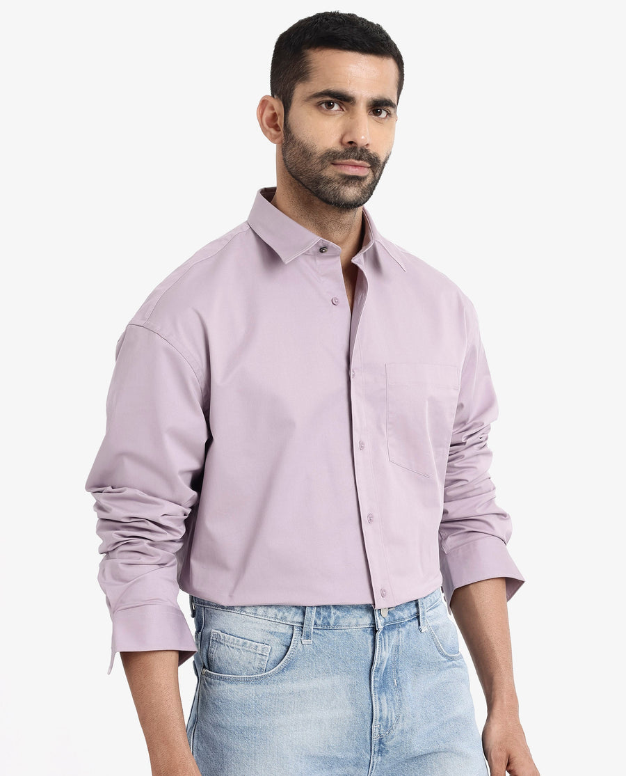 Rare Rabbit Men's Crofty Dusky Purple Cotton Plain Boxy Fit Full Sleeve Collared Shirt
