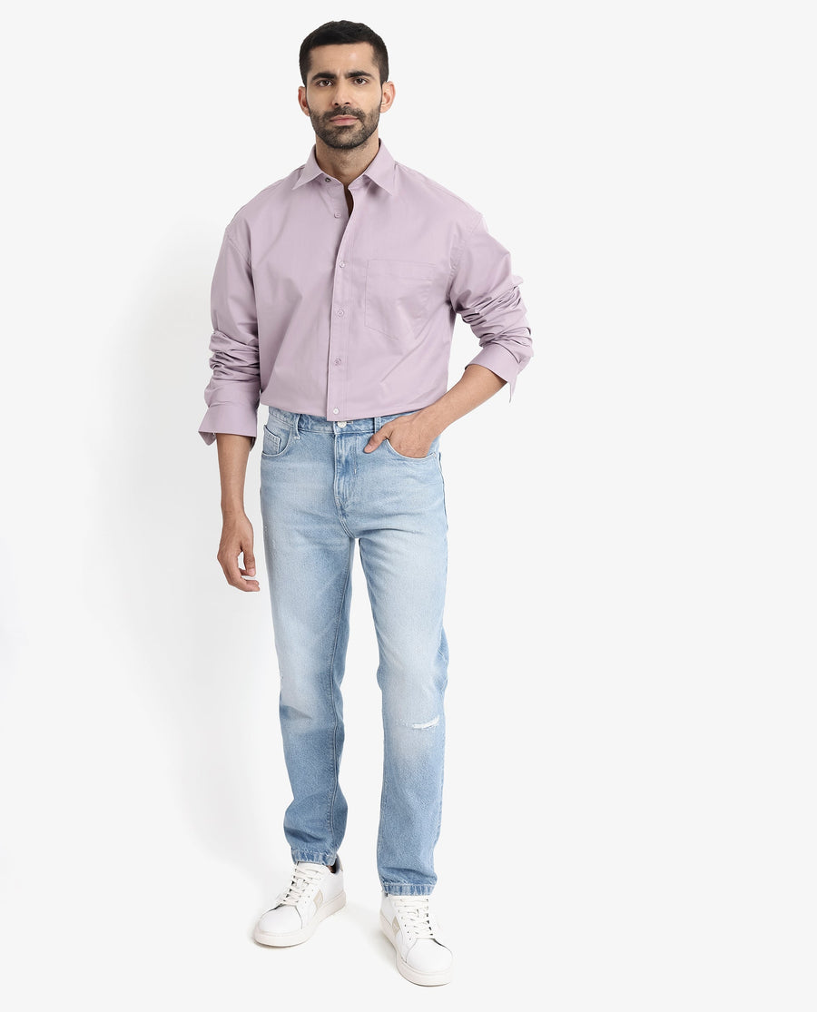 Rare Rabbit Men's Crofty Dusky Purple Cotton Plain Boxy Fit Full Sleeve Collared Shirt