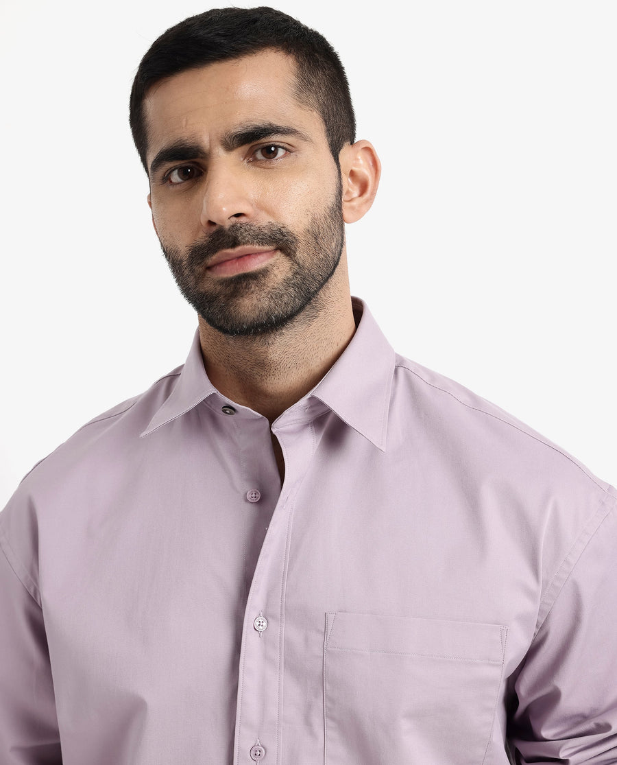 Rare Rabbit Men's Crofty Dusky Purple Cotton Plain Boxy Fit Full Sleeve Collared Shirt