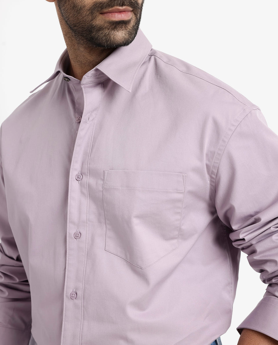Rare Rabbit Men's Crofty Dusky Purple Cotton Plain Boxy Fit Full Sleeve Collared Shirt