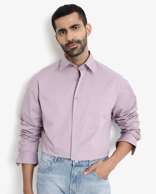 Rare Rabbit Men's Crofty Dusky Purple Cotton Plain Boxy Fit Full Sleeve Collared Shirt