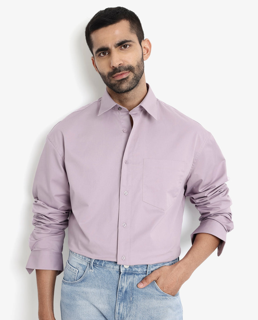 Rare Rabbit Men's Crofty Dusky Purple Cotton Plain Boxy Fit Full Sleeve Collared Shirt