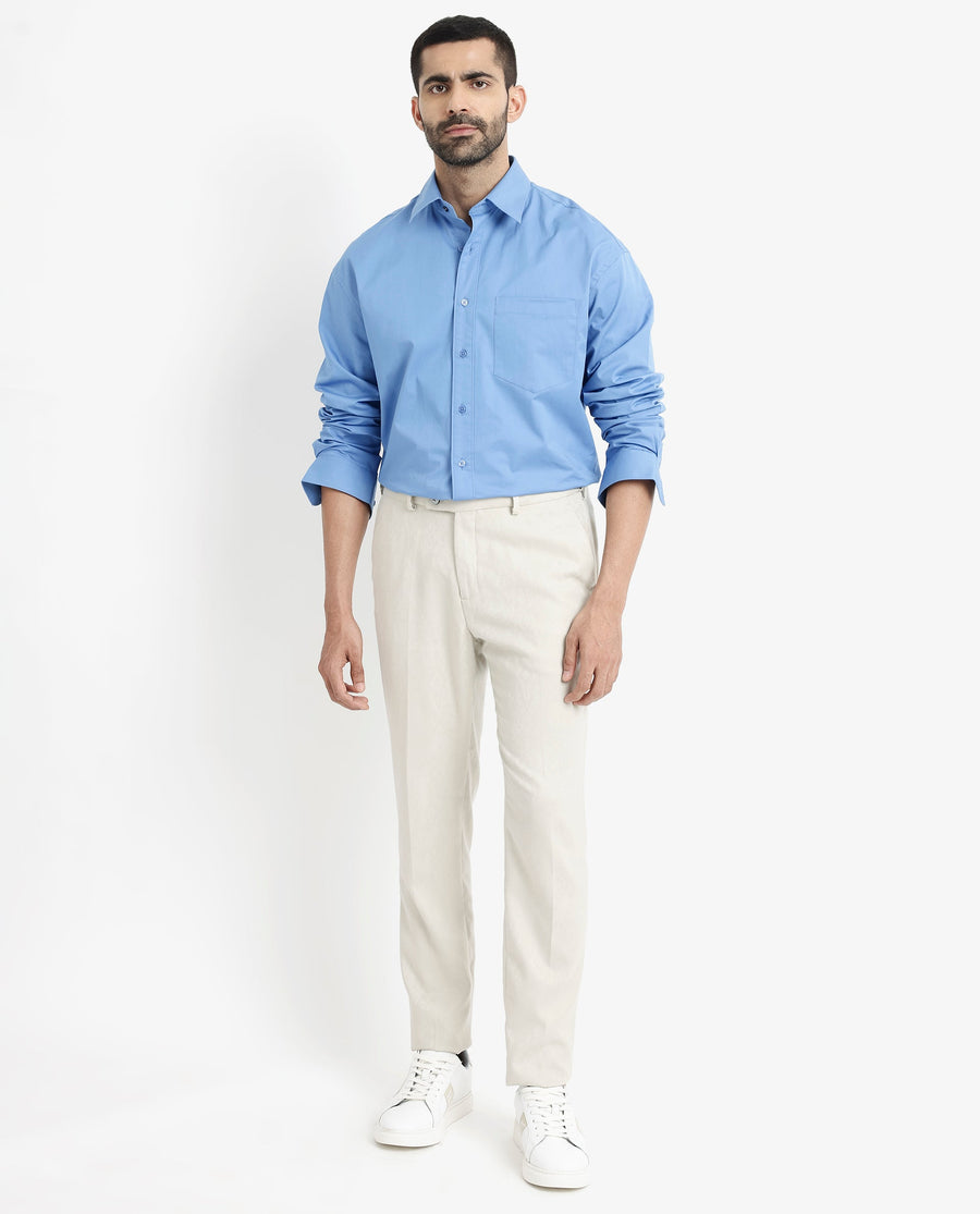 Rare Rabbit Men's Crofty Light Blue Cotton Plain Boxy Fit Full Sleeve Collared Shirt