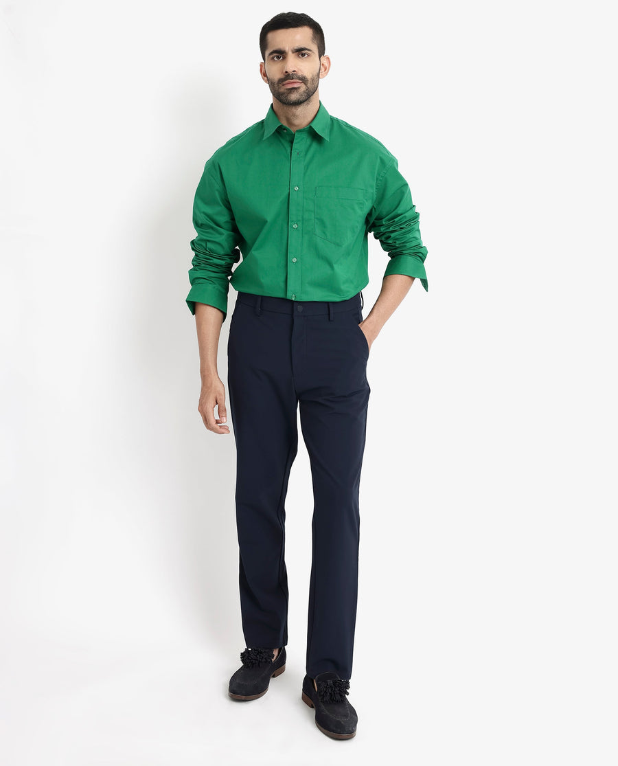 Rare Rabbit Men's Crofty Green Cotton Plain Boxy Fit Full Sleeve Collared Shirt