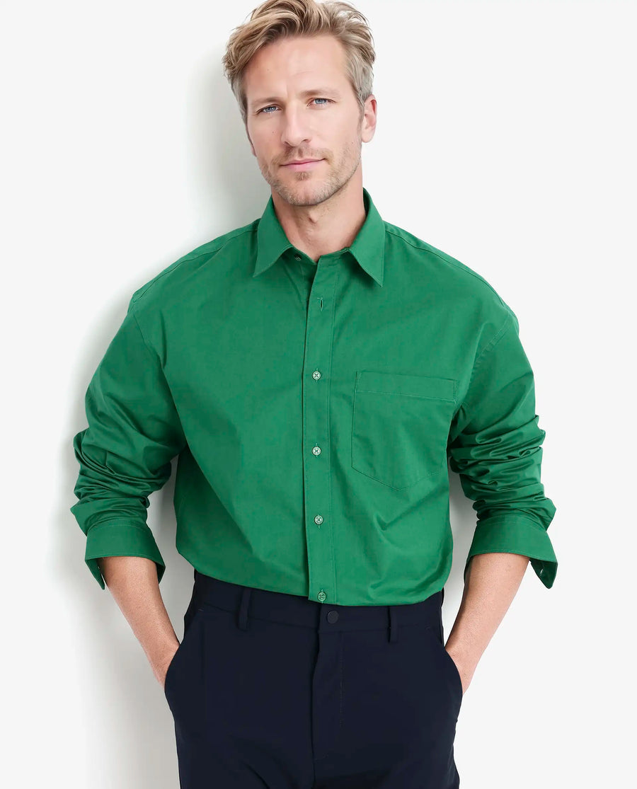 Rare Rabbit Men's Crofty Green Cotton Plain Boxy Fit Full Sleeve Collared Shirt