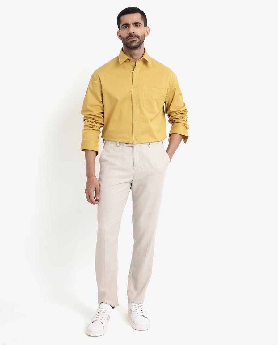 Rare Rabbit Men's Crofty Yellow Cotton Plain Boxy Fit Full Sleeve Collared Shirt