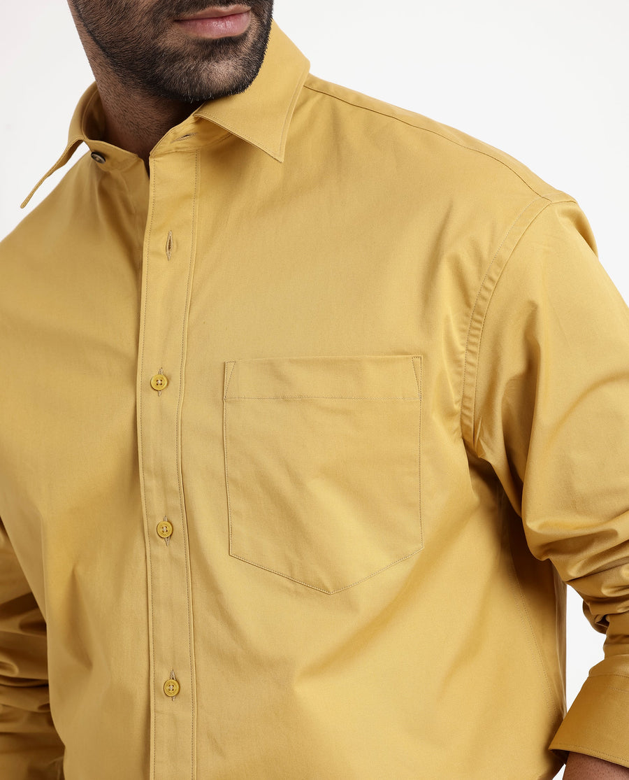 Rare Rabbit Men's Crofty Yellow Cotton Plain Boxy Fit Full Sleeve Collared Shirt