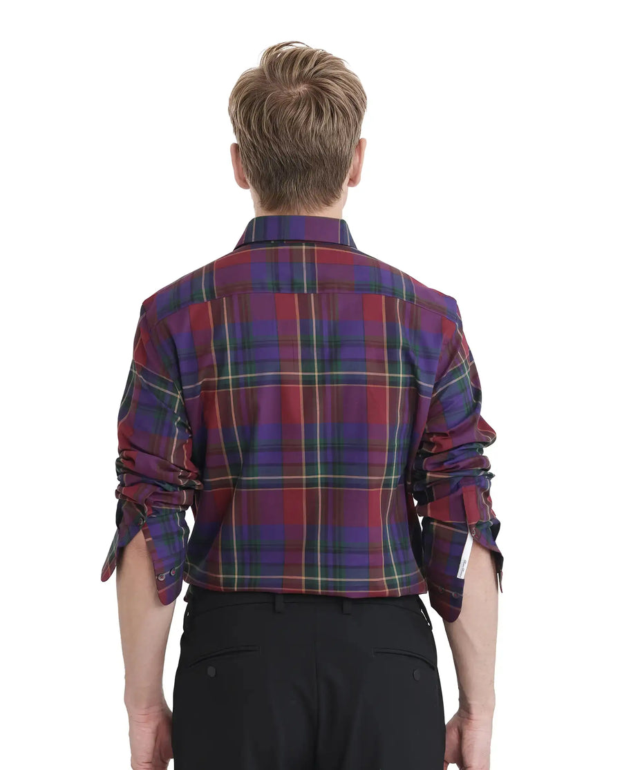 Rare Rabbit Men's Cruner Dark Purple Cotton Blend Checked Print Regular Fit Full Sleeve Collared Shirt