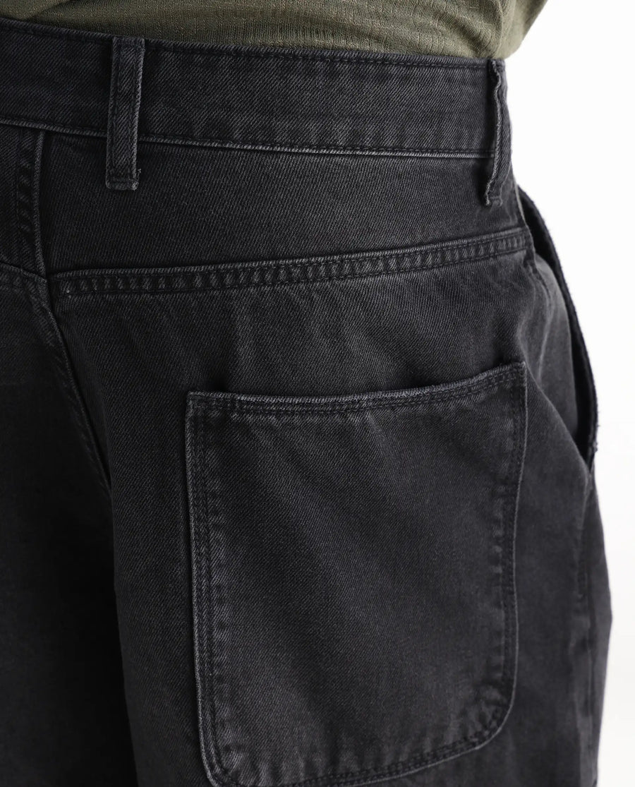 Rare Rabbit Men's Cruz Black Cotton Plain Baggy Fit Jeans