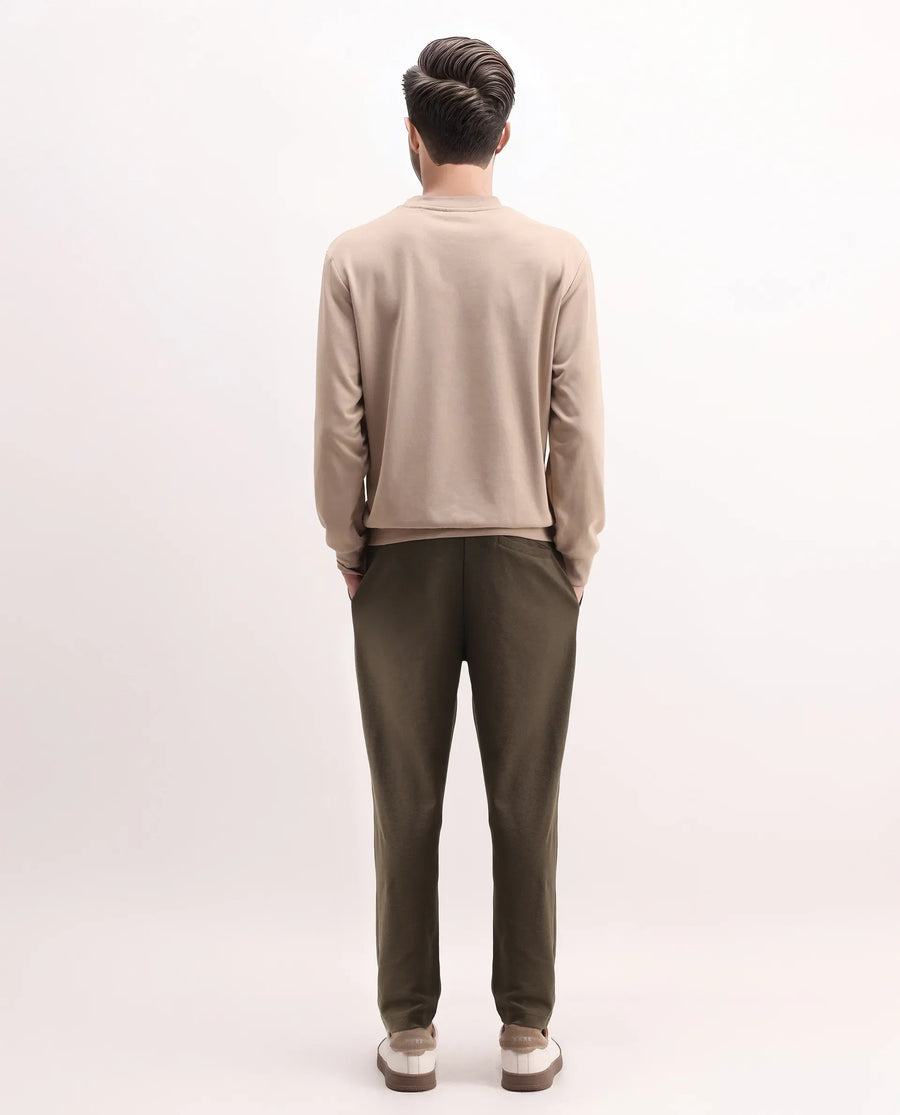 Rare Rabbit Men's Costo-B Dark Beige Polyester Blend Plain Regular Fit Track Pant