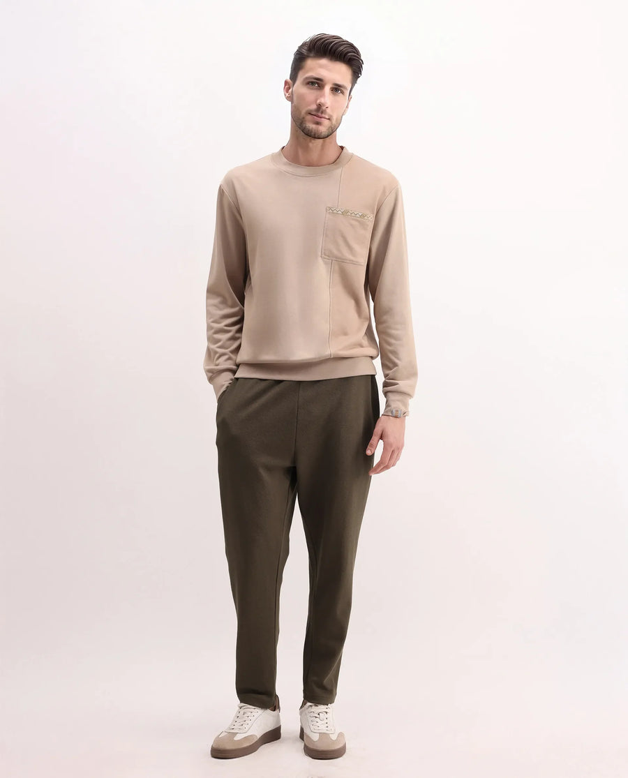 Rare Rabbit Men's Costo-B Dark Beige Polyester Blend Plain Regular Fit Track Pant