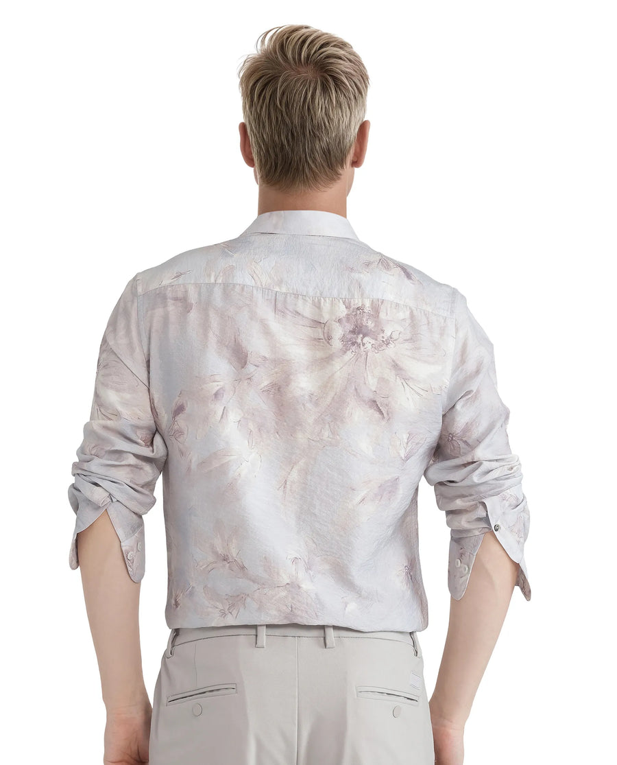 Rare Rabbit Men's Curas Pastel Blue Viscose Blend Floral Print Regular Fit Full Sleeve Collared Shirt