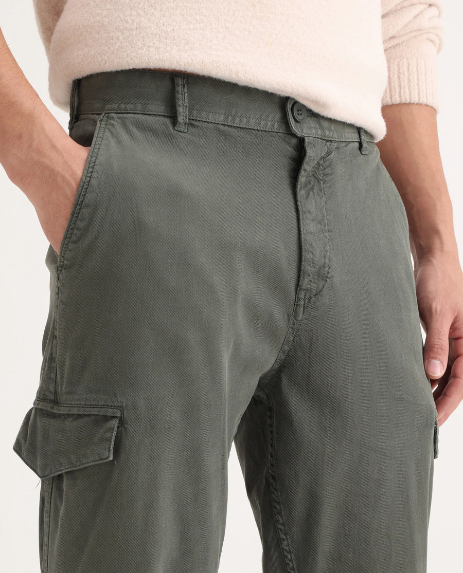 Rare Rabbit Men's Curex Dusky Olive Cotton Blend Plain Regular Fit Trouser
