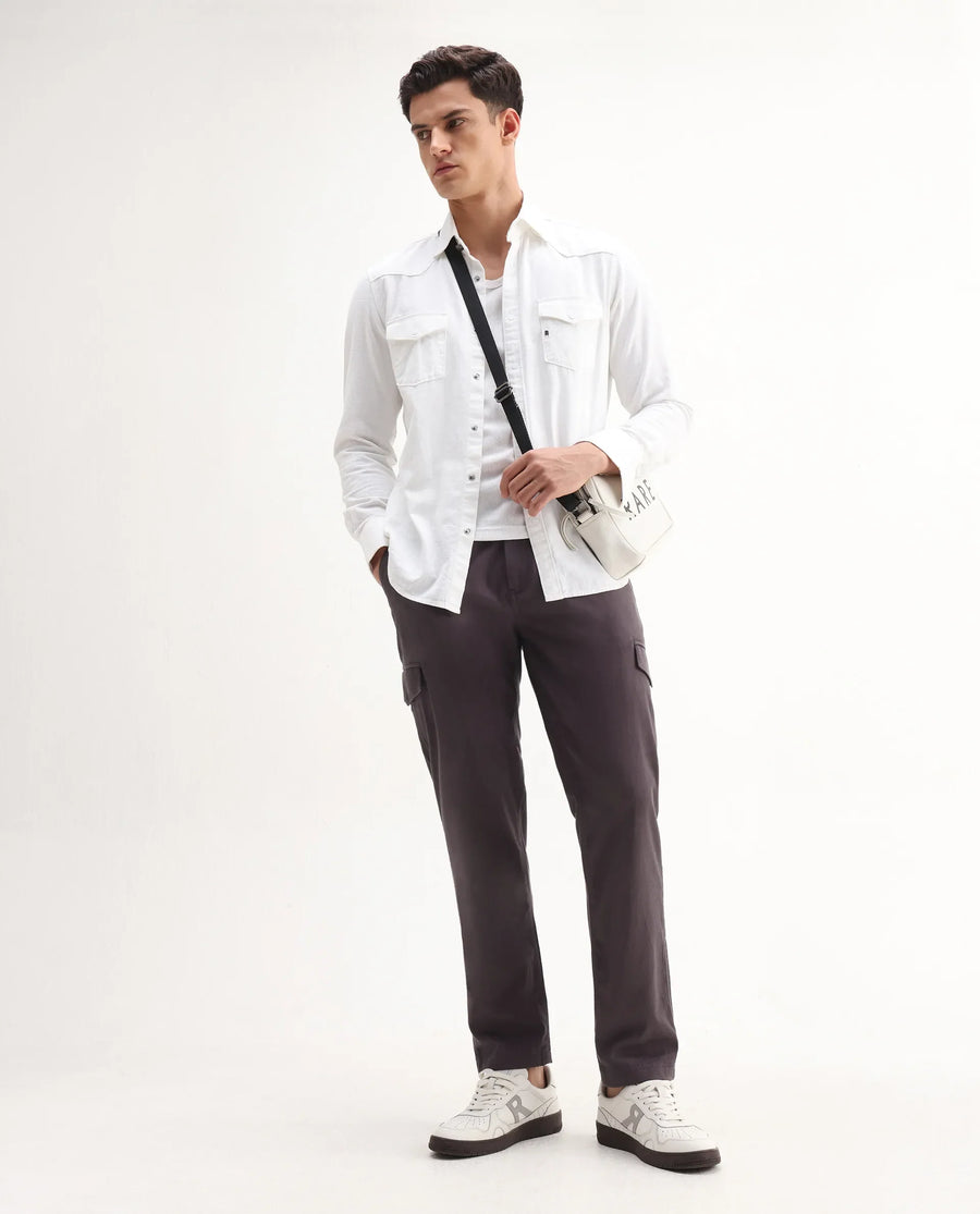 Rare Rabbit Men's Curex-1 Dusky Purple Cotton Blend Plain Regular Fit Trouser