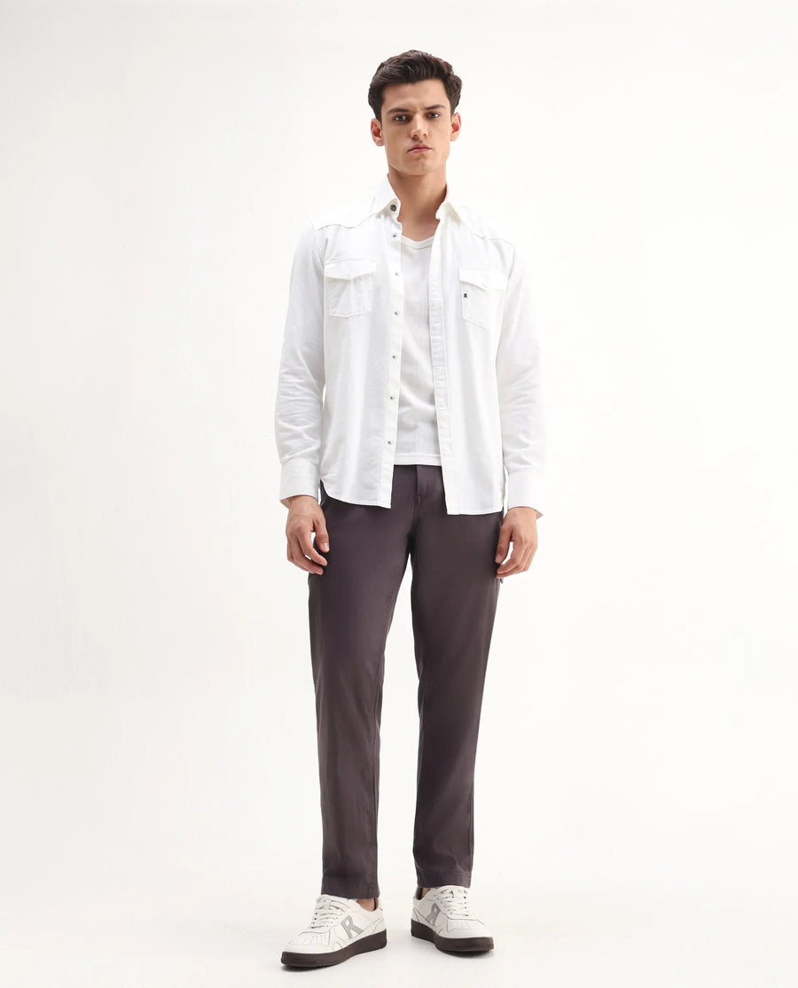Rare Rabbit Men's Curex-1 Dusky Purple Cotton Blend Plain Regular Fit Trouser