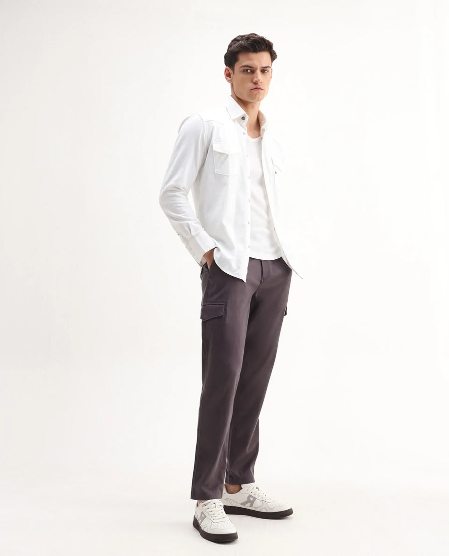 Rare Rabbit Men's Curex-1 Dusky Purple Cotton Blend Plain Regular Fit Trouser