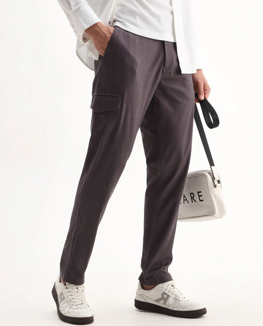 Rare Rabbit Men's Curex-1 Dusky Purple Cotton Blend Plain Regular Fit Trouser