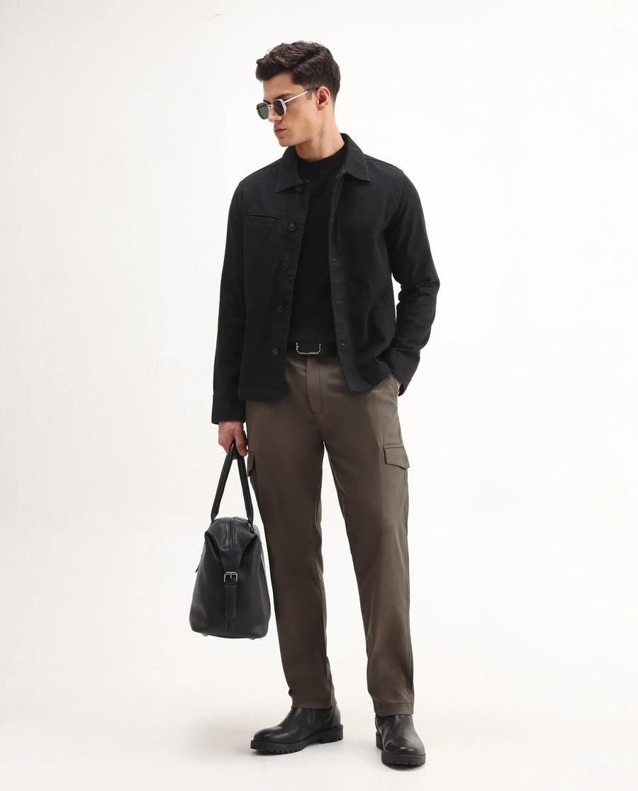 Rare Rabbit Men's Curex-1 Olive Cotton Blend Plain Regular Fit Trouser