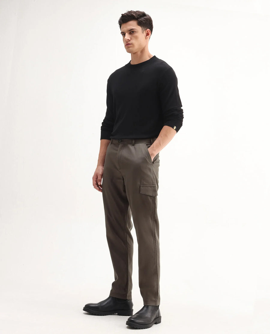 Rare Rabbit Men's Curex-1 Olive Cotton Blend Plain Regular Fit Trouser