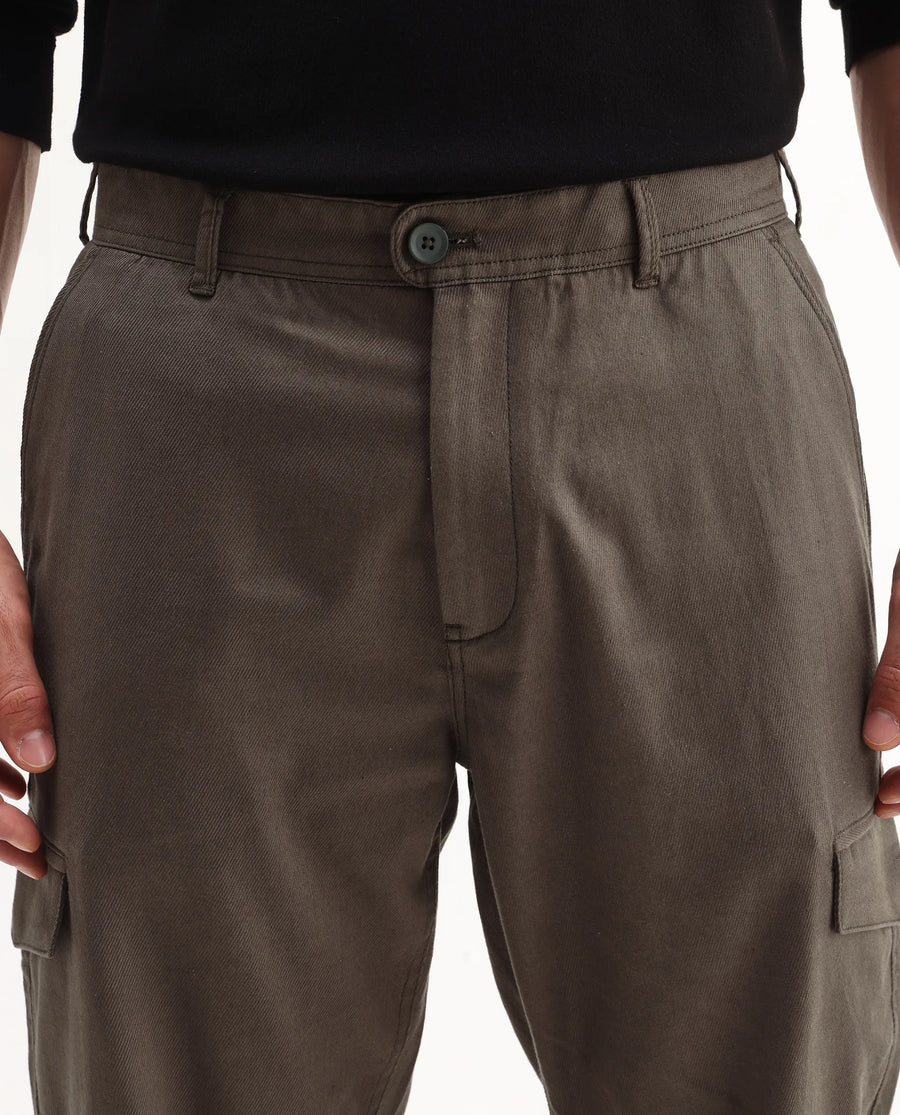Rare Rabbit Men's Curex-1 Olive Cotton Blend Plain Regular Fit Trouser