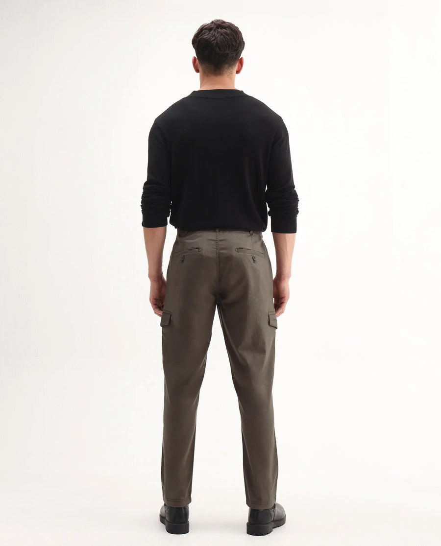 Rare Rabbit Men's Curex-1 Olive Cotton Blend Plain Regular Fit Trouser