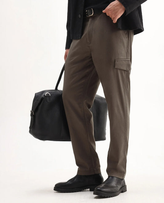 Rare Rabbit Men's Curex-1 Olive Cotton Blend Plain Regular Fit Trouser
