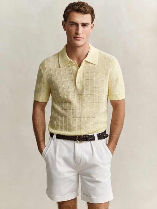 Gant Men Yellow Textured Regular Fit Linen Polo T-Shirt