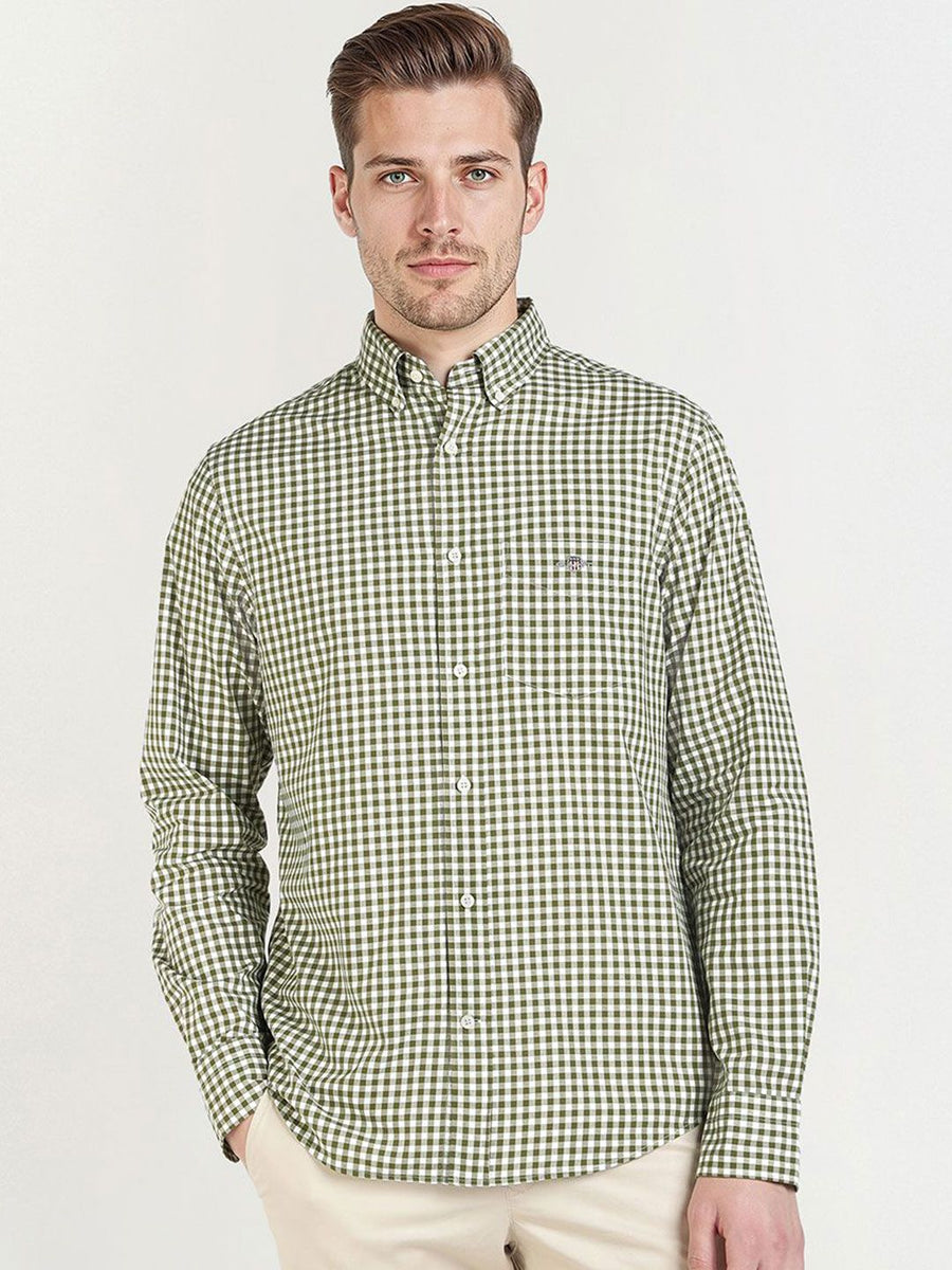GANT Men Relaxed Fit Gingham Checked Button-Down Collar Pure Cotton Poplin Casual Shirt