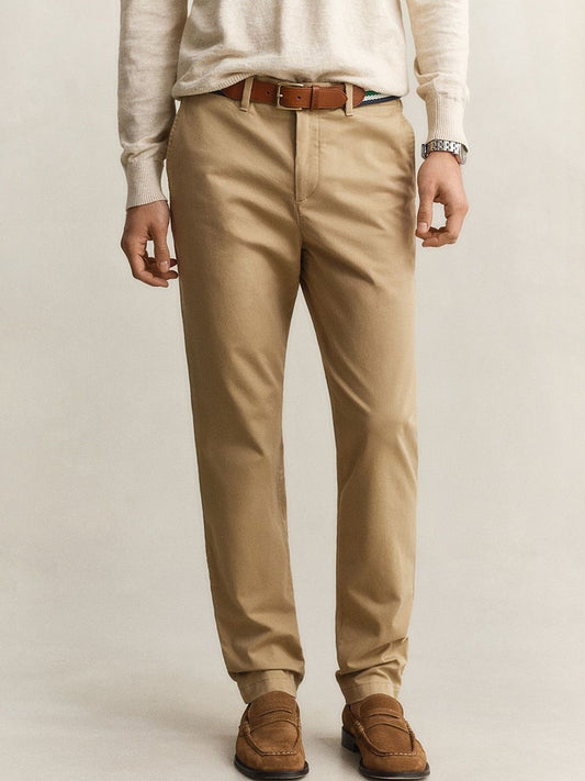Gant Men Khaki Solid Stretchable Slim Fit Trouser
